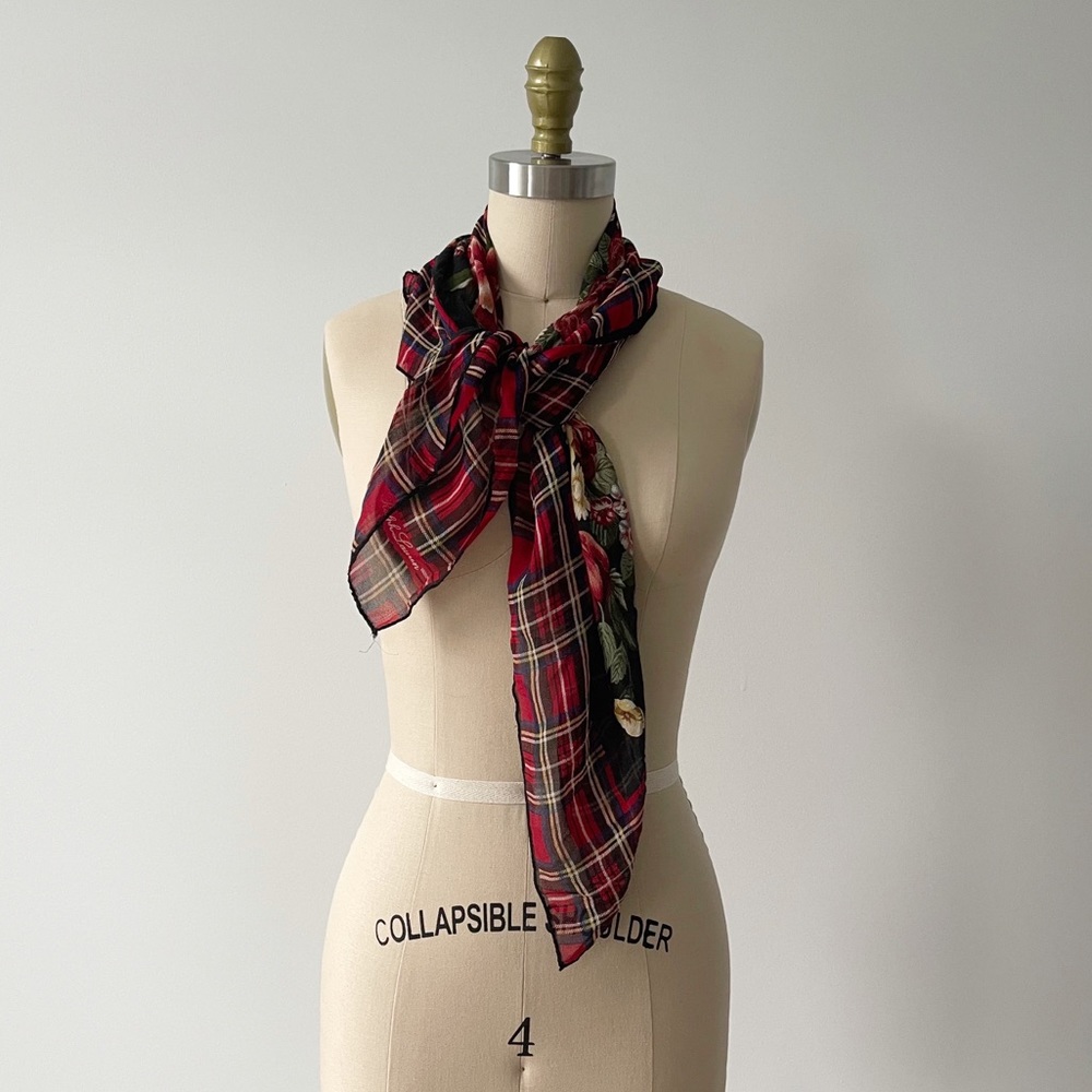 Vintage Ralph Lauren Silk Chiffon Scarf Square Red - Picture 6 of 8